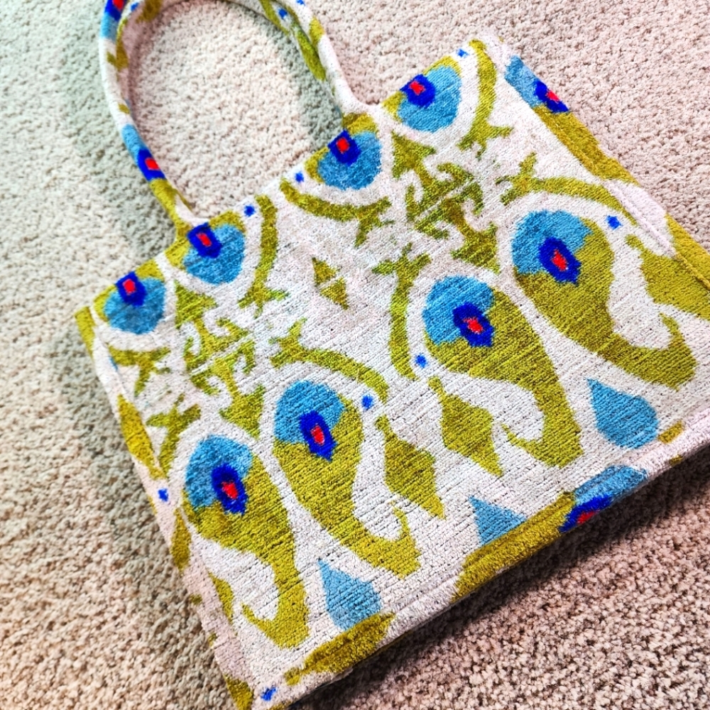 ELYSIAN Classic Velvet-Silk Luxury Tote•  Vintage Peacock